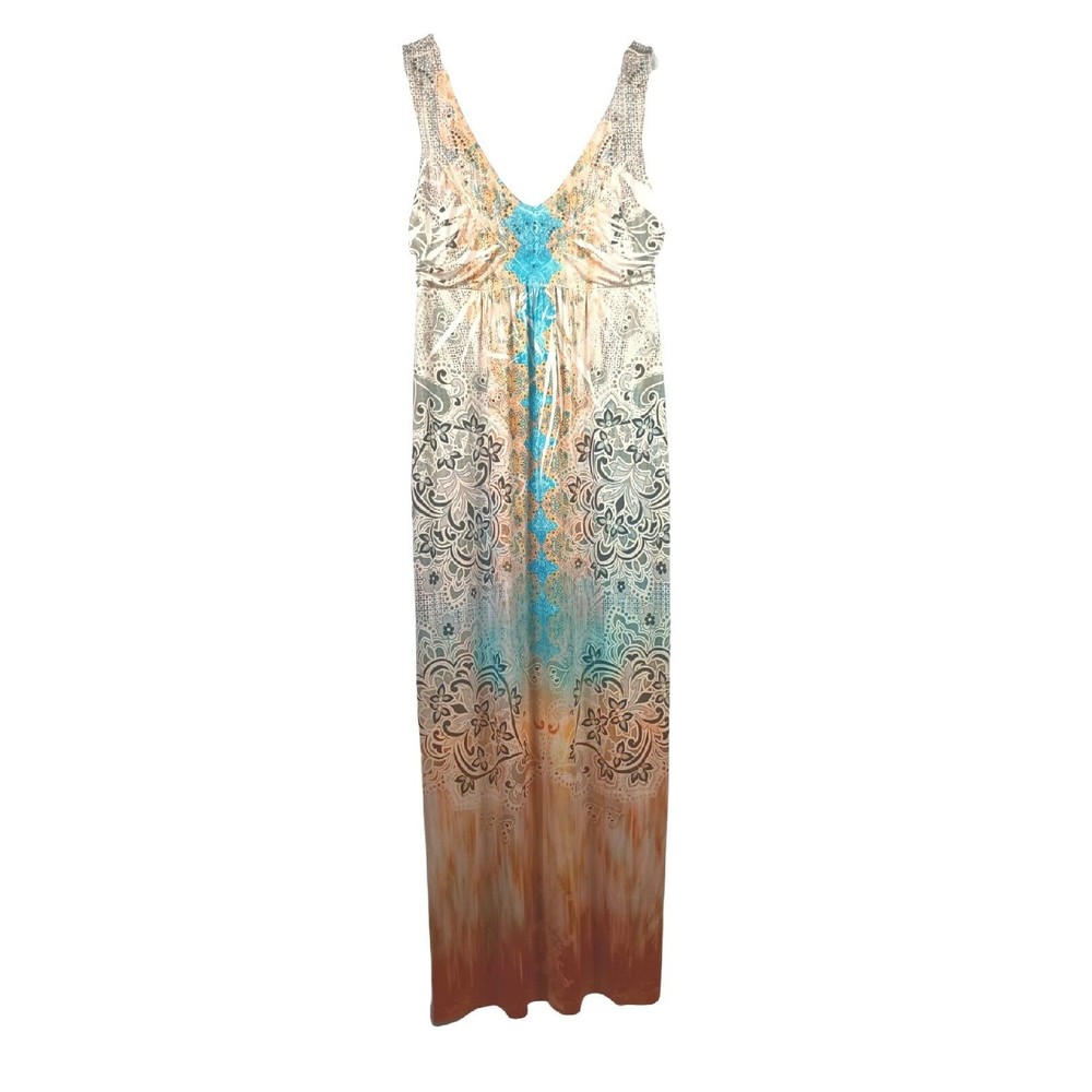 Apt 9 Women Sz L Empire Sleeveless Floral Studded Neckline A Line Flowing Dress
